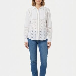 Adiva Women's White Eyelet Button-Down Shirt